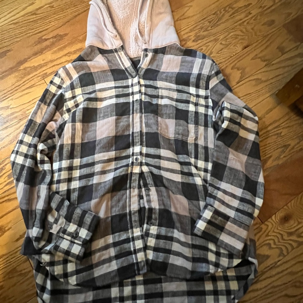 Plaid Button-Up Hoodie